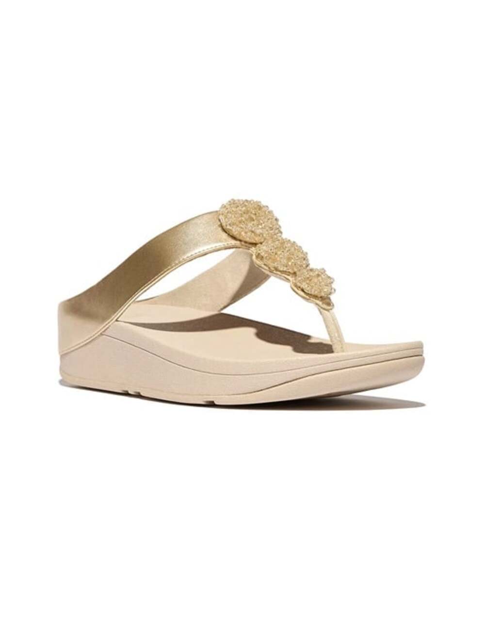 FitFlop Women's Fino Beadie Wedge Sandals Platino Size 6 (MSRP $120)